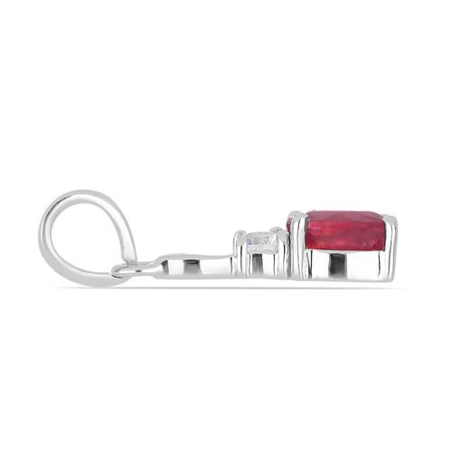 NATURAL GLASS FILLED RUBY GEMSTONE CLASSIC PENDANT IN STERLING SILVER